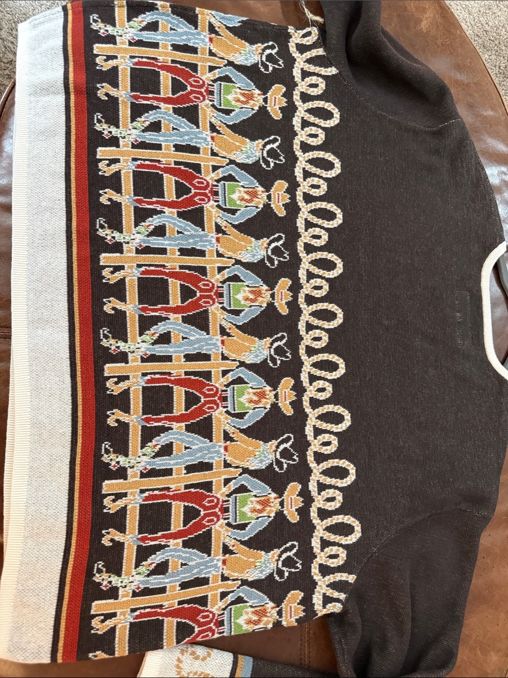 NWT Double D Ranch Brown with Cream Trim Western Cowboy Crewneck Sweater. 2X - Picture 12 of 14